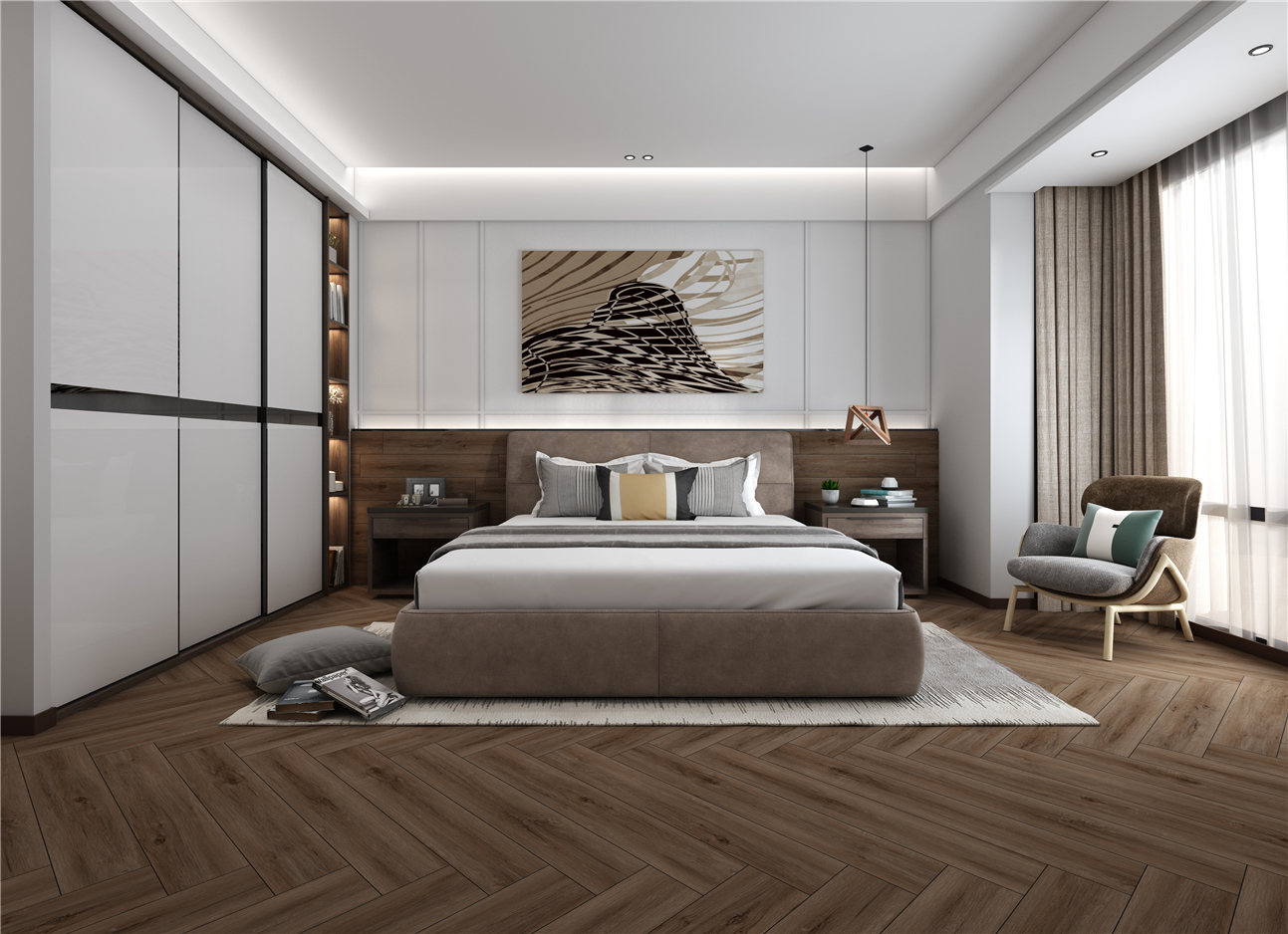 橡木木纹砖ICGS915013卧室空间效果图