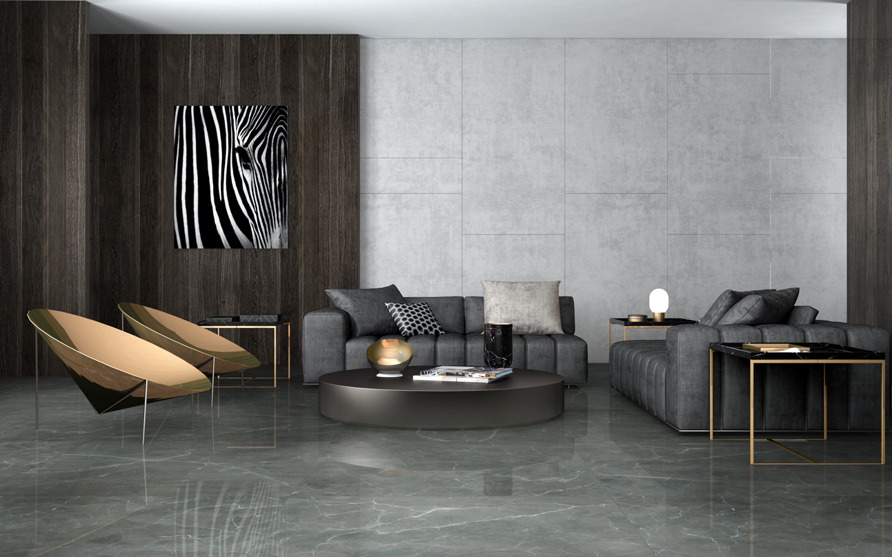大理石瓷砖阿玛尼-深灰IPGS90045客厅空间效果图1