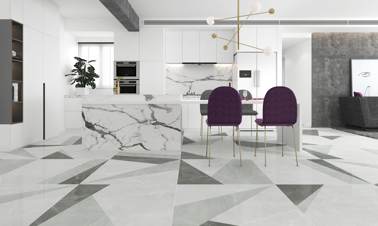 大理石瓷砖阿玛尼-浅灰IPGS90046餐厅空间效果图1