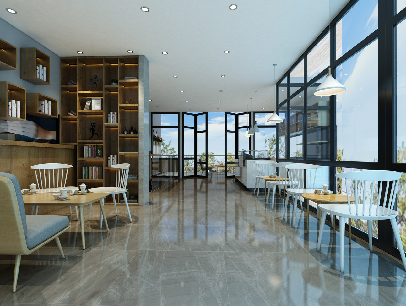 大理石瓷砖斯星河传说浅灰IPGS90058商业餐厅空间效果图1