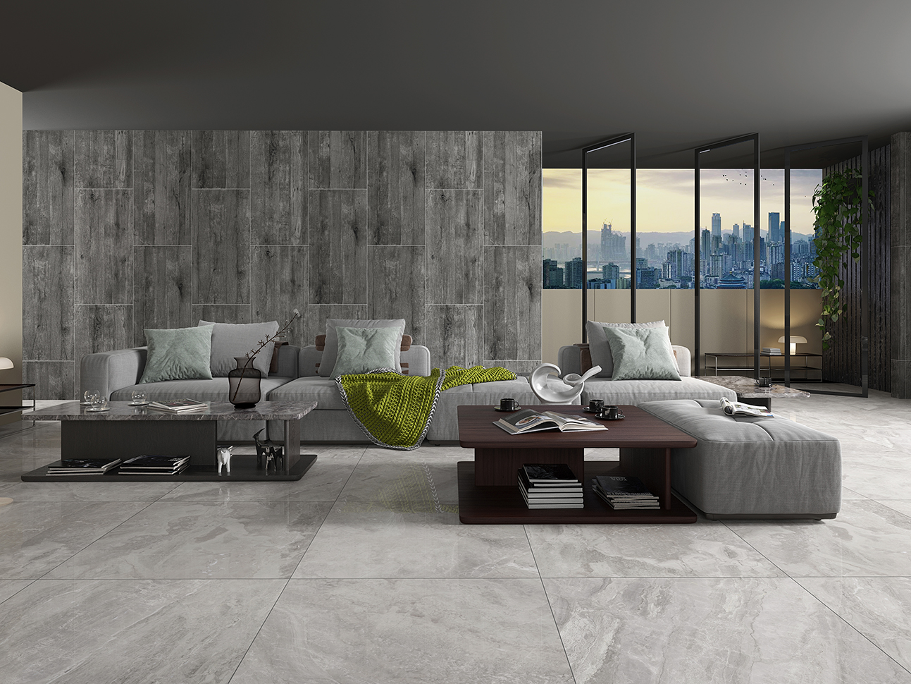 大理石瓷砖爱琴海灰IPGS90063客厅空间效果图