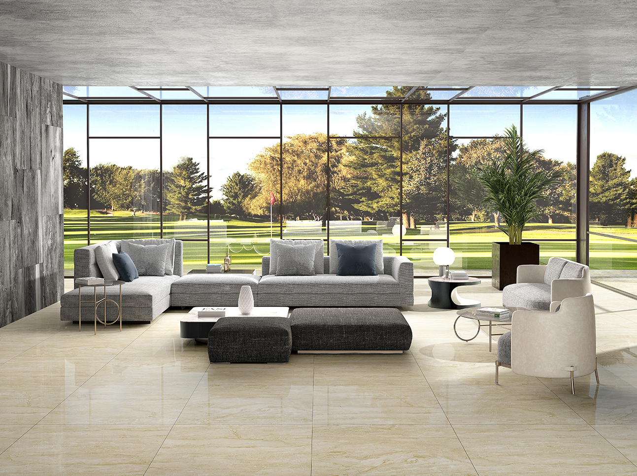 大理石瓷砖安塔娜米黄IPGS90071客厅空间效果图