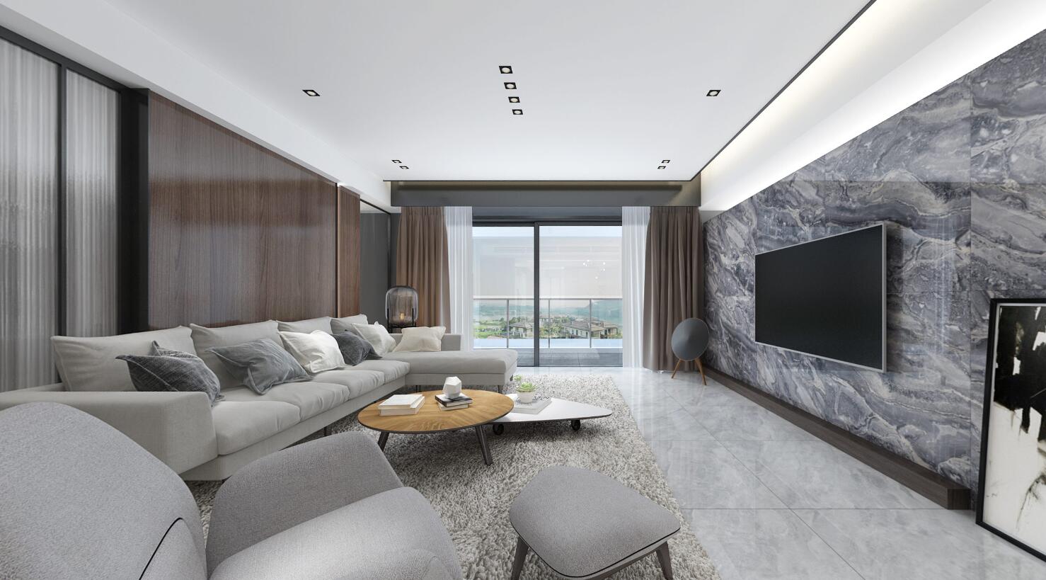 大理石瓷砖挪威森林IPGS90062客厅空间效果图